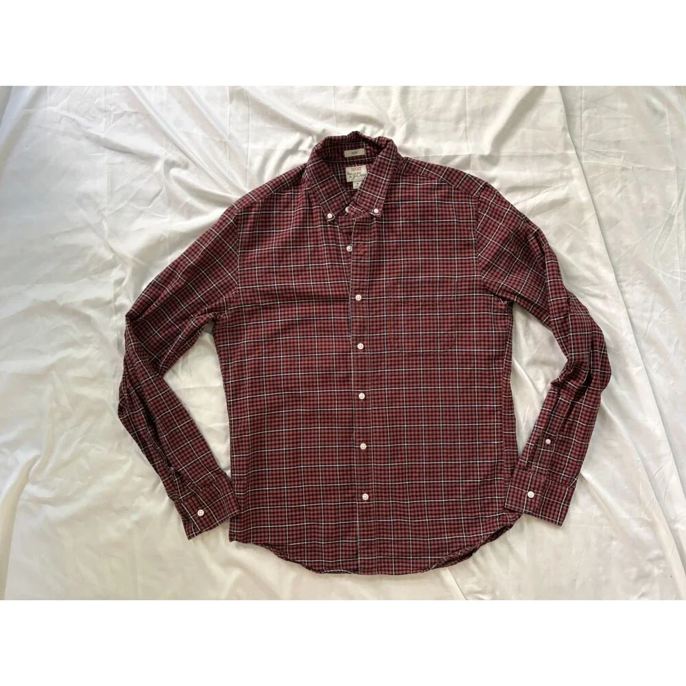 J Crew Flannel Shirt Red Black Plaid Mens S Button Up Cabin Outdoor Classic Prep